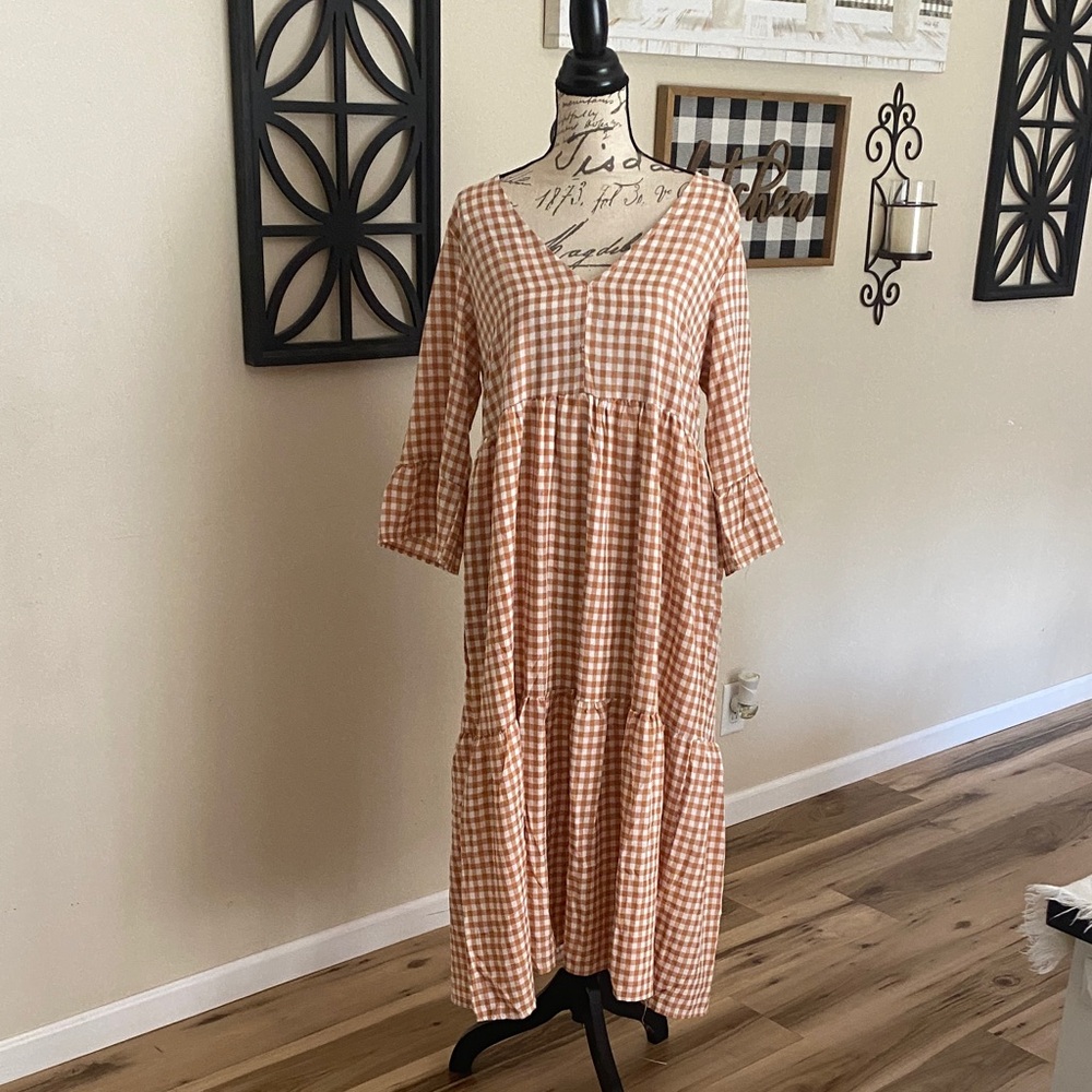 Petal & Pup Orange Gingham Midi Dress